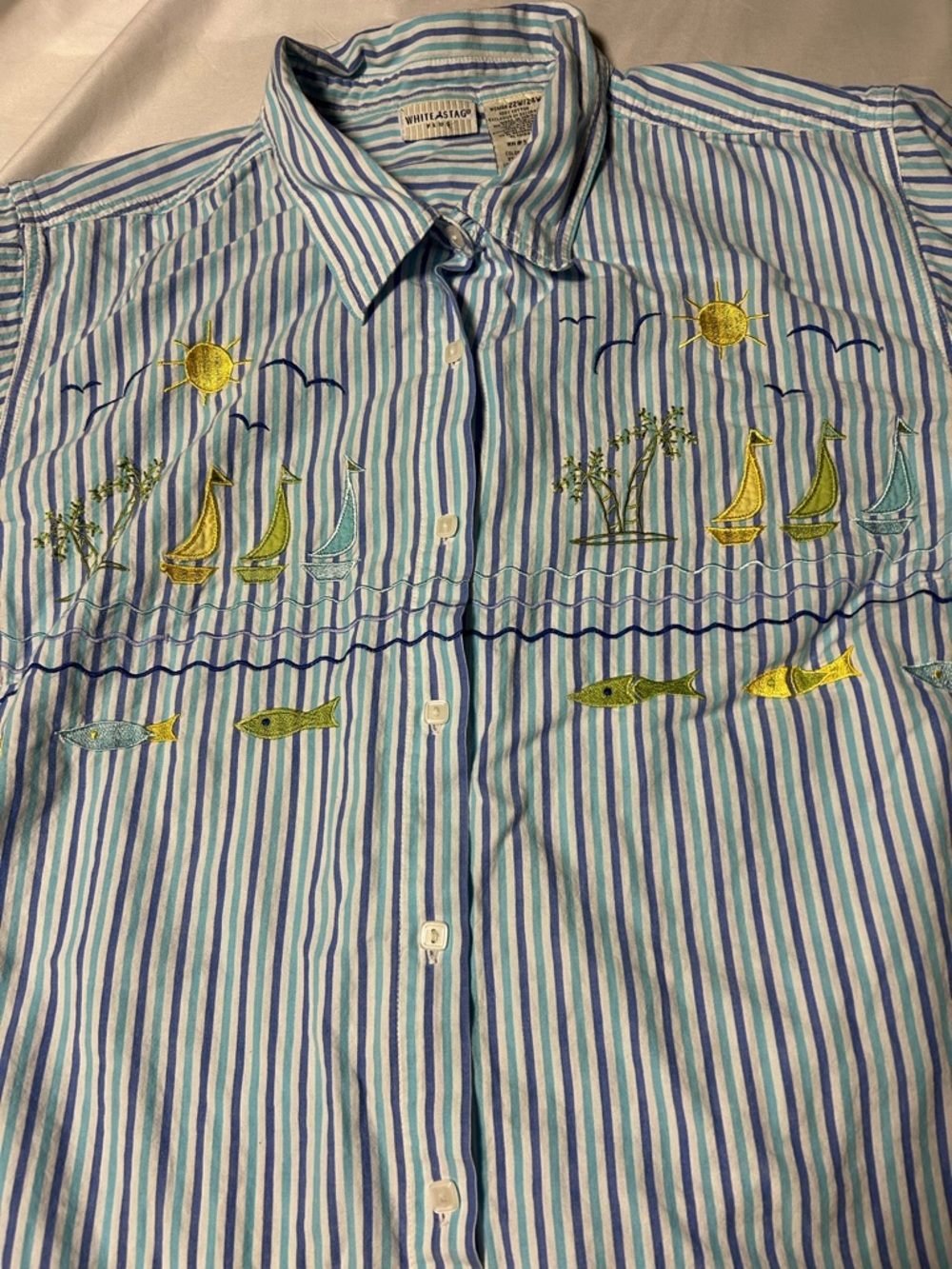 Vintage White Stag Women’s Shirt 22W/24W  Nautical Cottagecore Embroidered